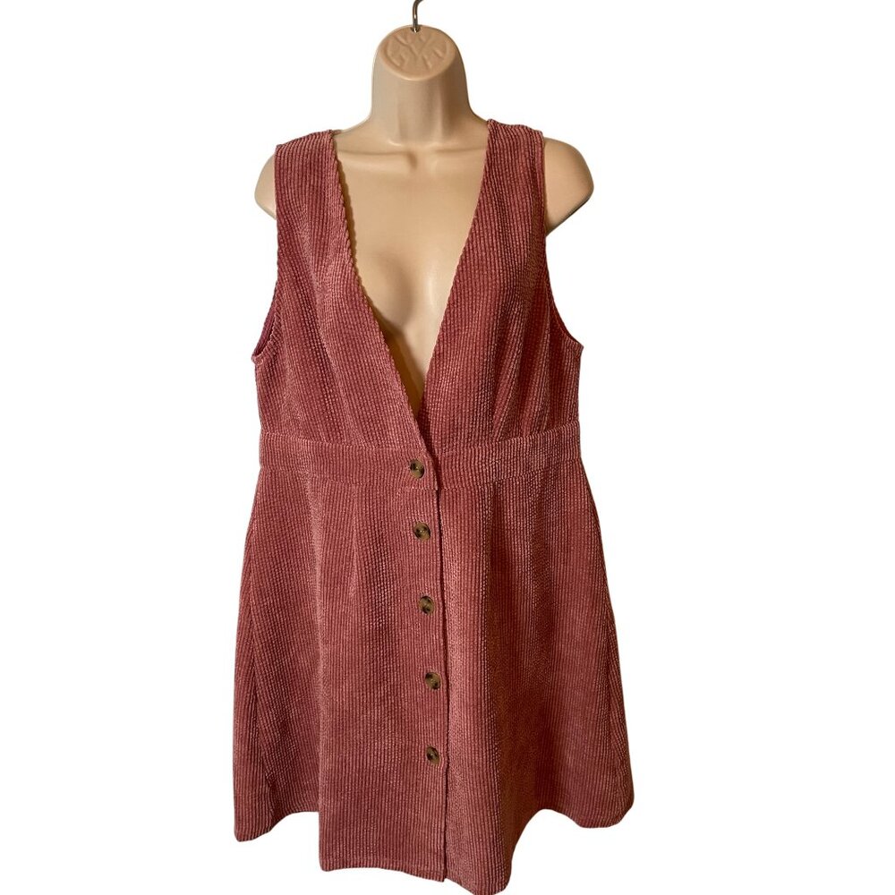 Corduroy Dress‎ L Pink Button Front Sleeveless KORI America Fall Twee Cottage
